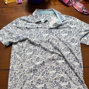 Puma Men's Blue and White Patterned Polo Shirt